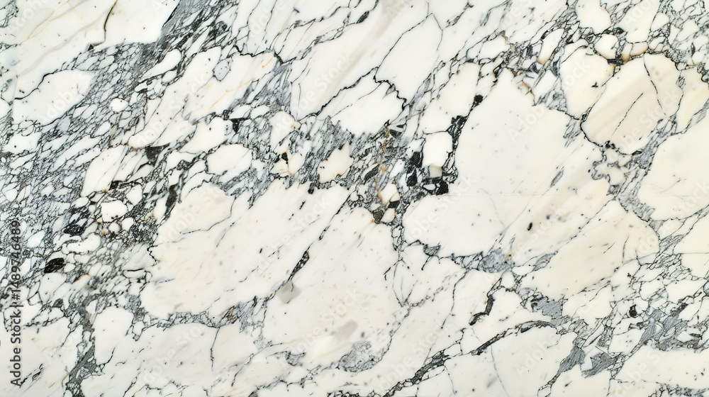 Obraz premium Close-up view of elegant luxury white Statuario marble texture showcasing intricate veining and smooth polished surface, ideal for high-end interior design, architectural projects, 