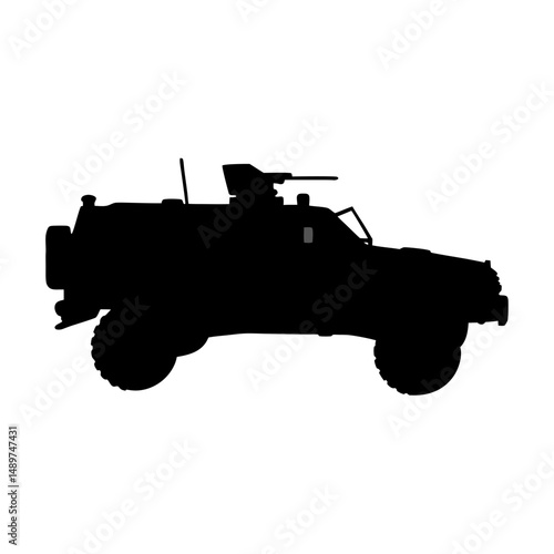 Robust armored military vehicle silhouette vector illustration