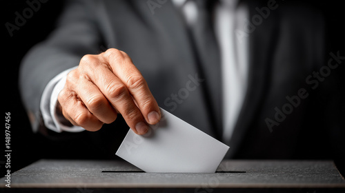 Voting process during an election in a formal setting with a man casting a ballot