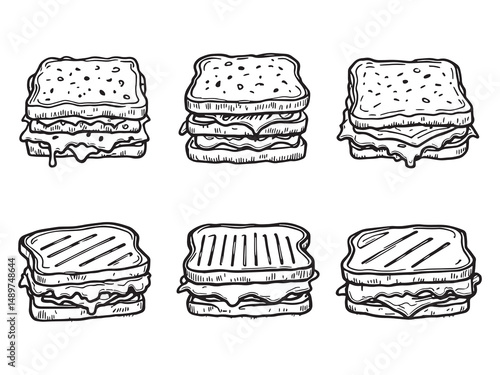 Grilled Cheese line art vector illustration