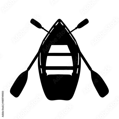 Small rowing boat with oars black silhouette vector illustration