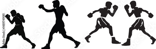 vector silhouettes of boxing