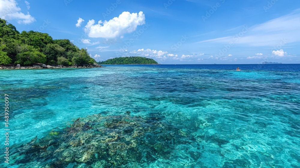 Fototapeta premium Relaxing seascape adventure tropical island nature photography crystal clear water wide angle tranquility