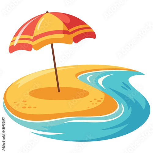 Umbrella on tropical island vacation emoji isolated vector illustration on white background