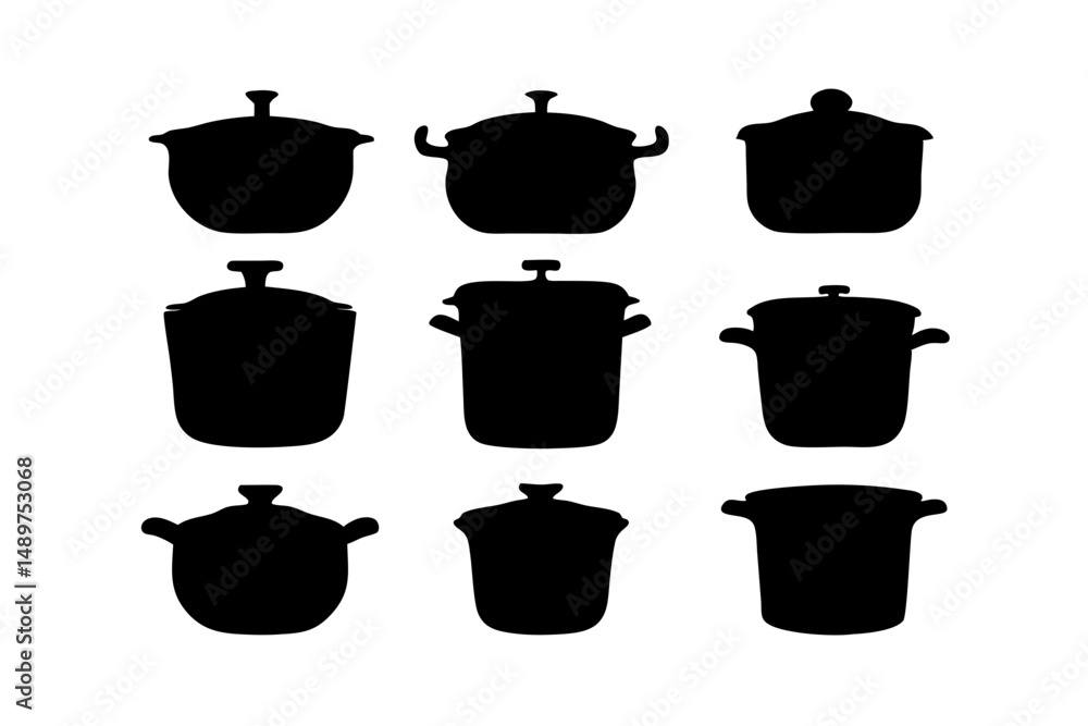 Casserole Dish Silhouette Set vector illustration Casserole Dish Silhouette Set vector illustration