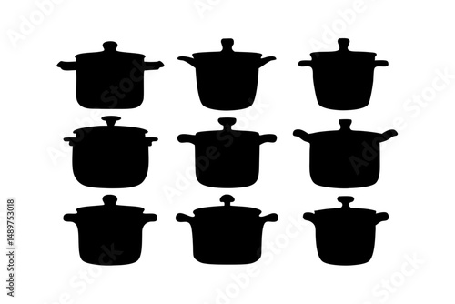 Cooking Pot with Lid Silhouette vector illustration