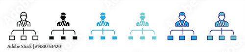 organization icon set. containing leadership, management, authority, structure thin line and color style icon symbol sign. vector illustration