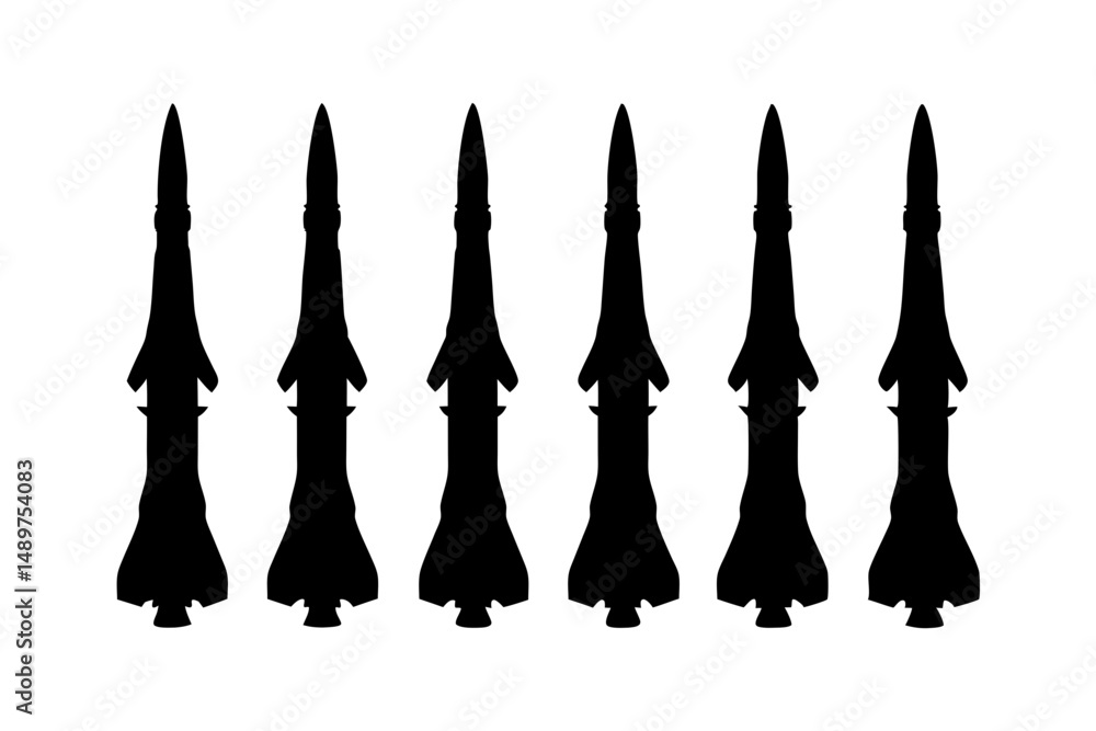 Fototapeta premium Rocket with Flames Silhouette Icons vector illustration