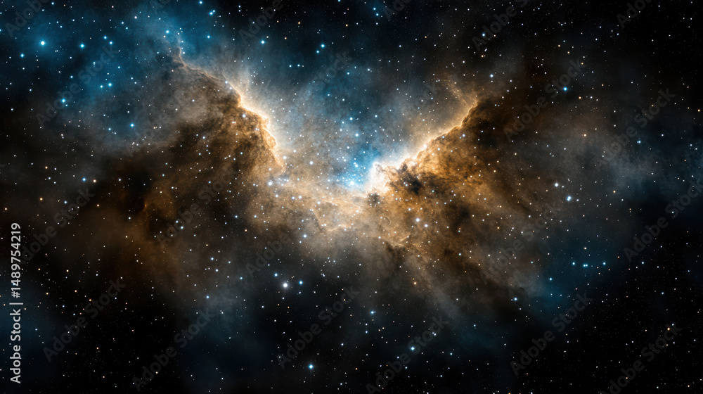 Fototapeta premium Stunning cosmic scene featuring nebula with vibrant orange and teal hues, illuminated by