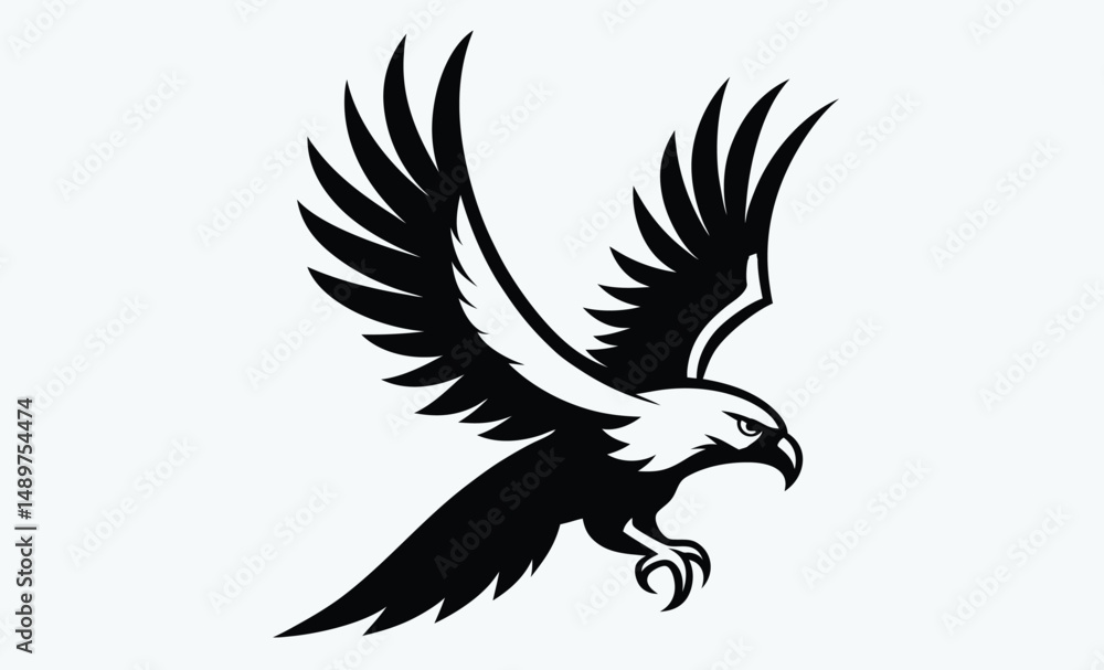 Obraz premium Eagle bird silhouette, Eagle vector illustration, Eagle graphic outline, Flying eagle shape, Eagle profile art 