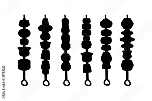 Meat and Vegetable Skewers Silhouette for Culinary Designs vector illustration