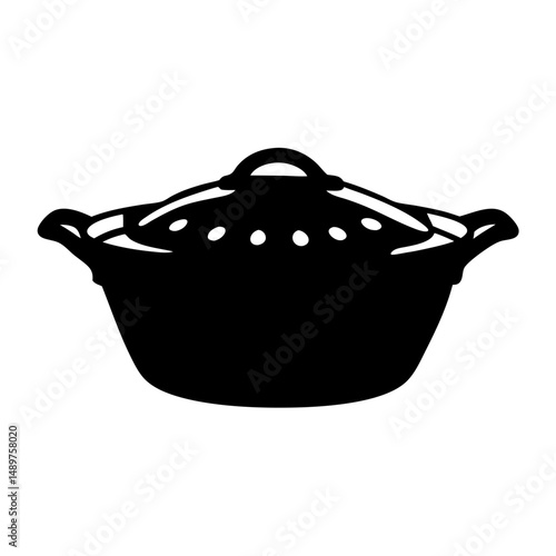 Cooking pot filled to the brim silhouette vector illustration