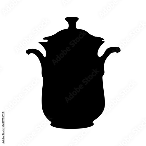Cooking pot filled to the brim silhouette vector illustration