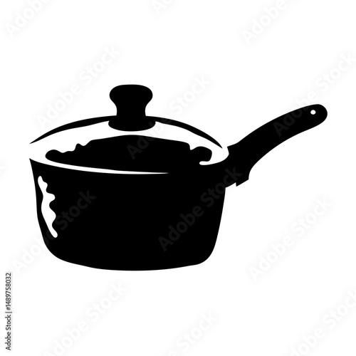 Cooking pot filled to the brim silhouette vector illustration