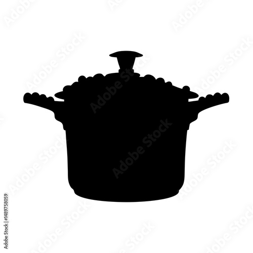 Cooking pot filled to the brim silhouette vector illustration