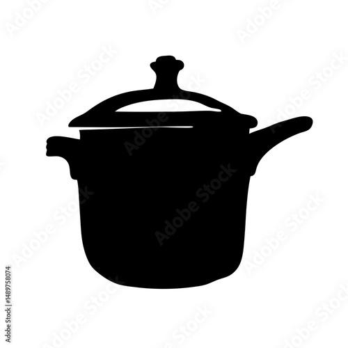 Cooking pot filled to the brim silhouette vector illustration