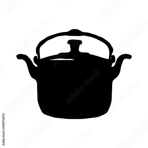 Cooking pot filled to the brim silhouette vector illustration