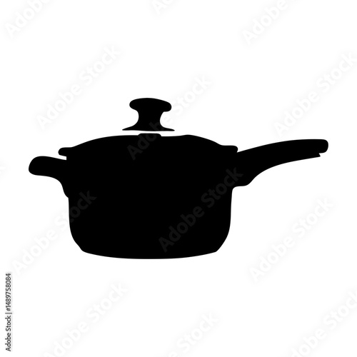 Cooking pot filled to the brim silhouette vector illustration