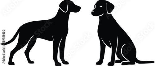 Dalmatian black silhouette full body vector, Dalmatian illustration , vector black silhouette on white background in centre
