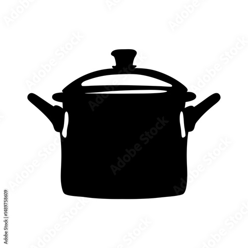 Kitchen pot with lid silhouette vector illustration
