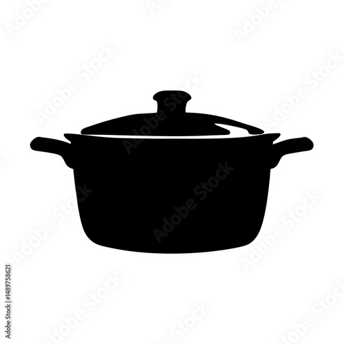 Kitchen pot with lid silhouette vector illustration