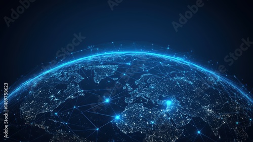 Global Network Connection with Light Effects Over Earth Visualization