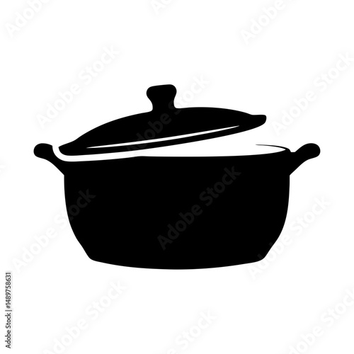Kitchen pot with lid silhouette vector illustration