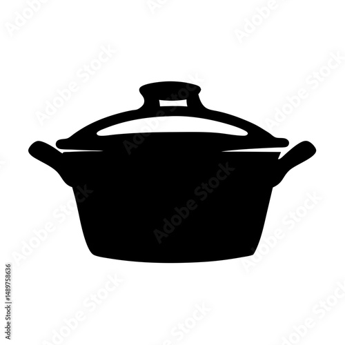 Kitchen pot with lid silhouette vector illustration
