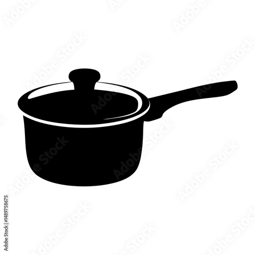 Kitchen pot with lid silhouette vector illustration
