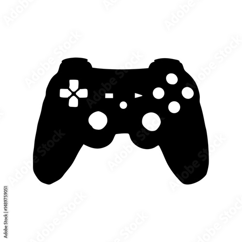 Monochrome classic joystick game controller silhouette vector illustration