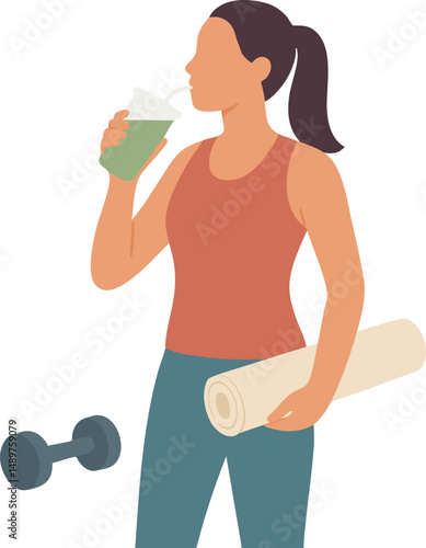Fitness smoothie and yoga mat