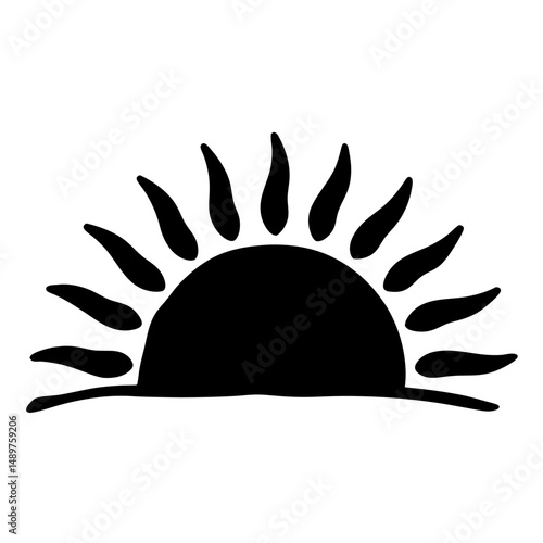 Monochrome rising sun silhouette vector illustration