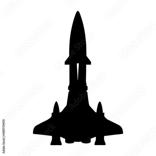 Powerful rocket ready for takeoff silhouette vector illustration