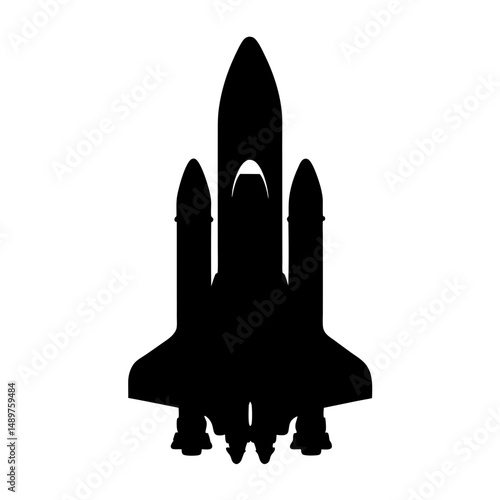 Powerful rocket ready for takeoff silhouette vector illustration