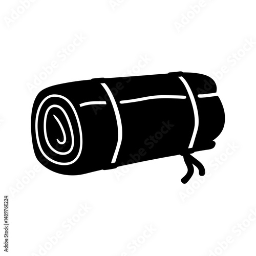 Rolled up sleeping bag ready for camping adventure silhouette vector illustration