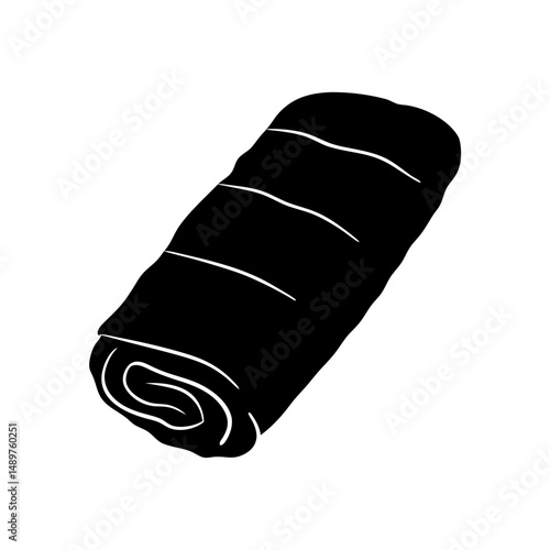 Rolled up sleeping bag ready for camping adventure silhouette vector illustration