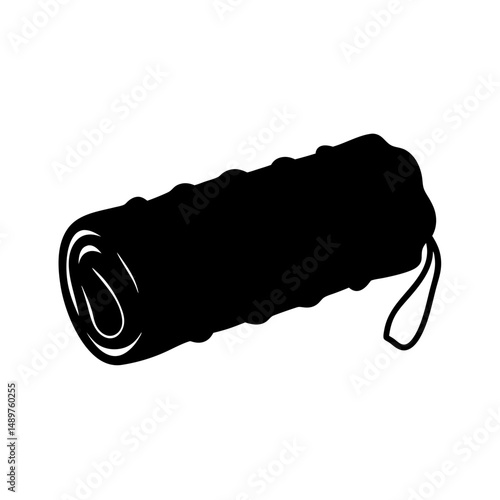 Rolled up sleeping bag ready for camping adventure silhouette vector illustration
