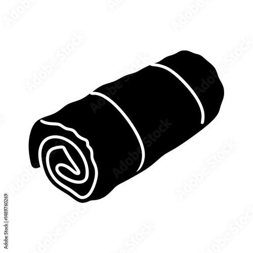 Rolled up sleeping bag ready for camping adventure silhouette vector illustration