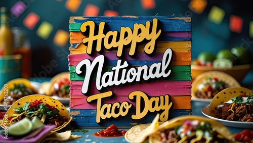 Vibrant Graphic Design Celebrating Happy National Taco Day Holiday