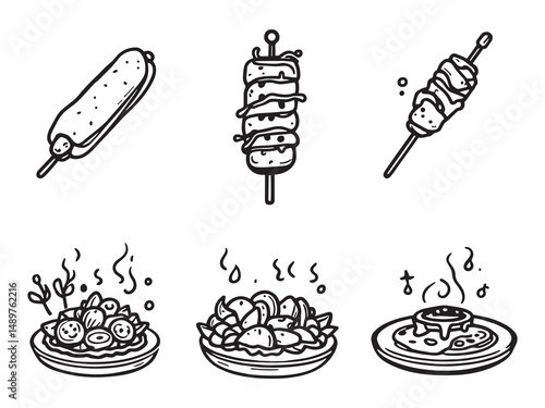Kebab line art vector illustration