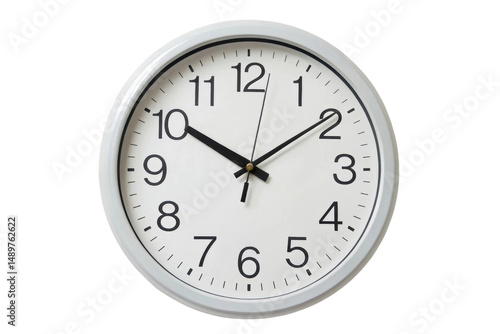 PNG Round wall clock with black hands and white face showing 10:10 time