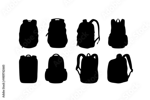 Backpack silhouette collection for hiking and camping gear vector illustration