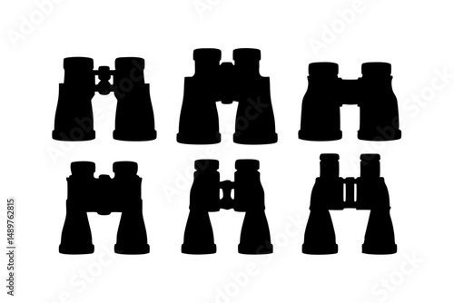 Binoculars silhouette collection for outdoor adventure and travel vector illustration