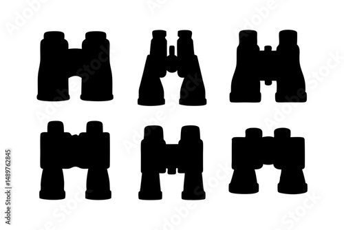Binoculars silhouette collection for outdoor adventure and travel vector illustration