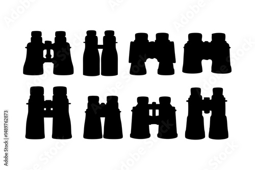 Binoculars silhouette collection for outdoor adventure and travel vector illustration