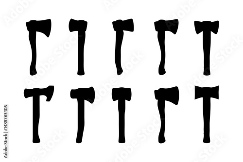 Hatchet silhouette collection for bushcraft and survival gear vector illustration