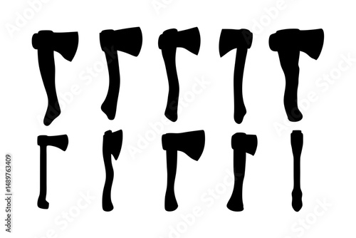 Hatchet silhouette collection for bushcraft and survival gear vector illustration