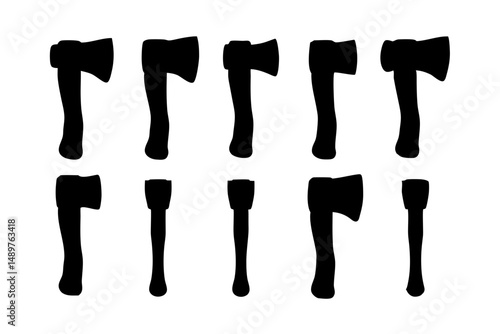 Hatchet silhouette collection for bushcraft and survival gear vector illustration