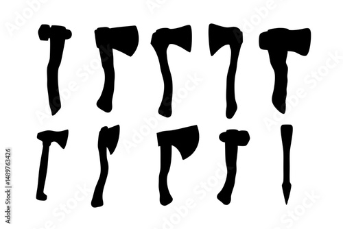 Hatchet silhouette collection for bushcraft and survival gear vector illustration