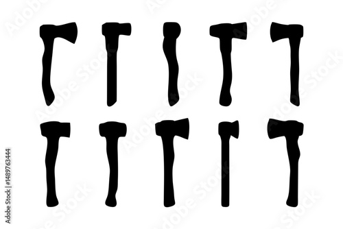 Hatchet silhouette collection for bushcraft and survival gear vector illustration